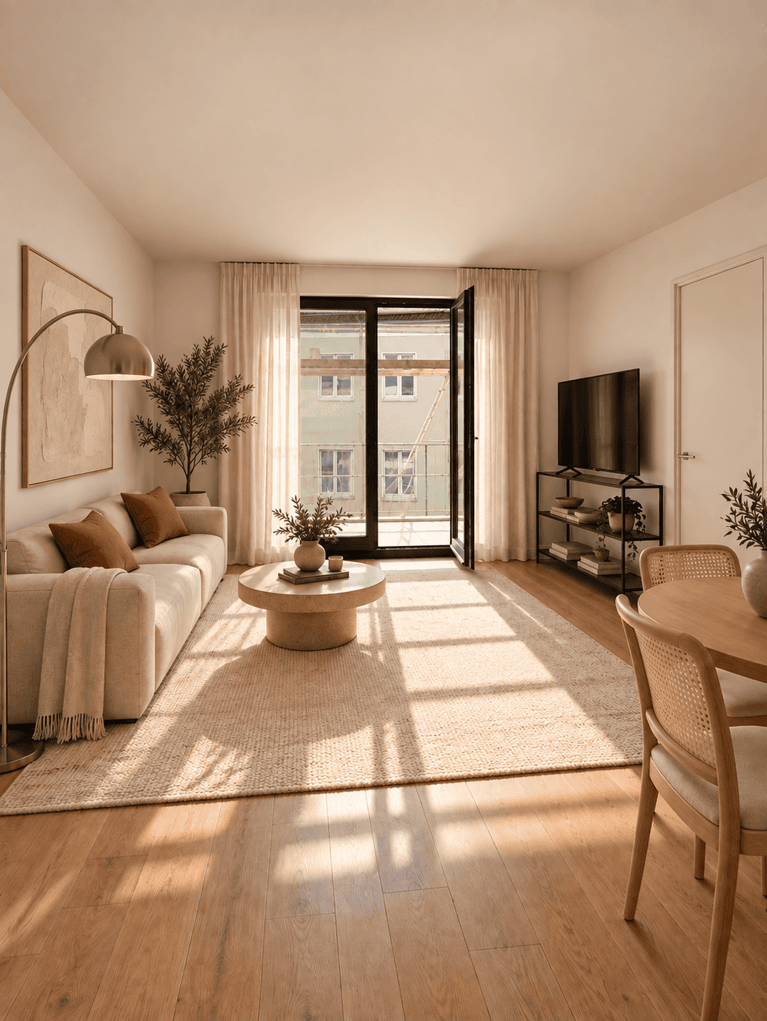 Wohnzimmer möbiliert (KI Visualisierung)