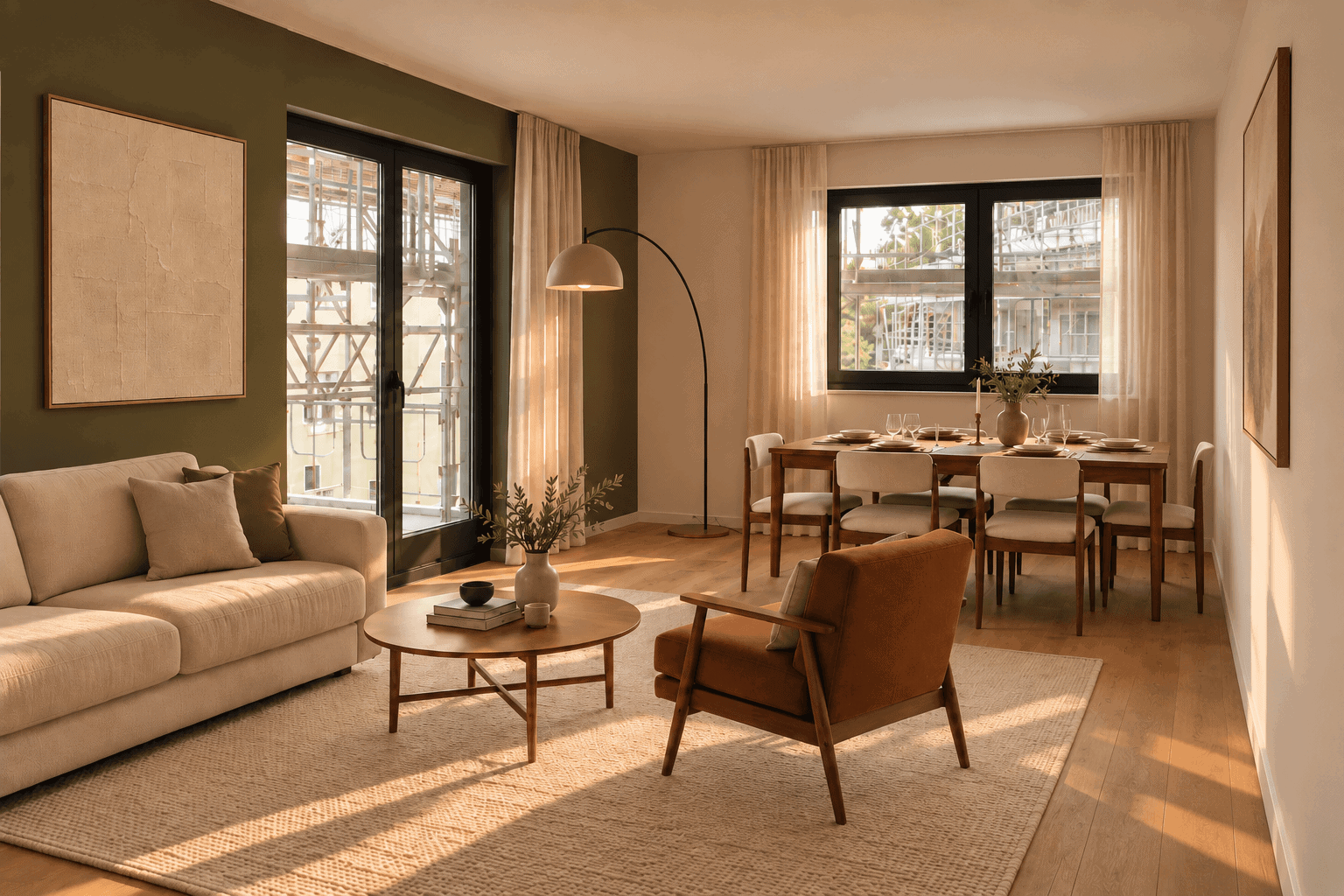 Wohnzimmer möbiliert (KI Visualisierung)