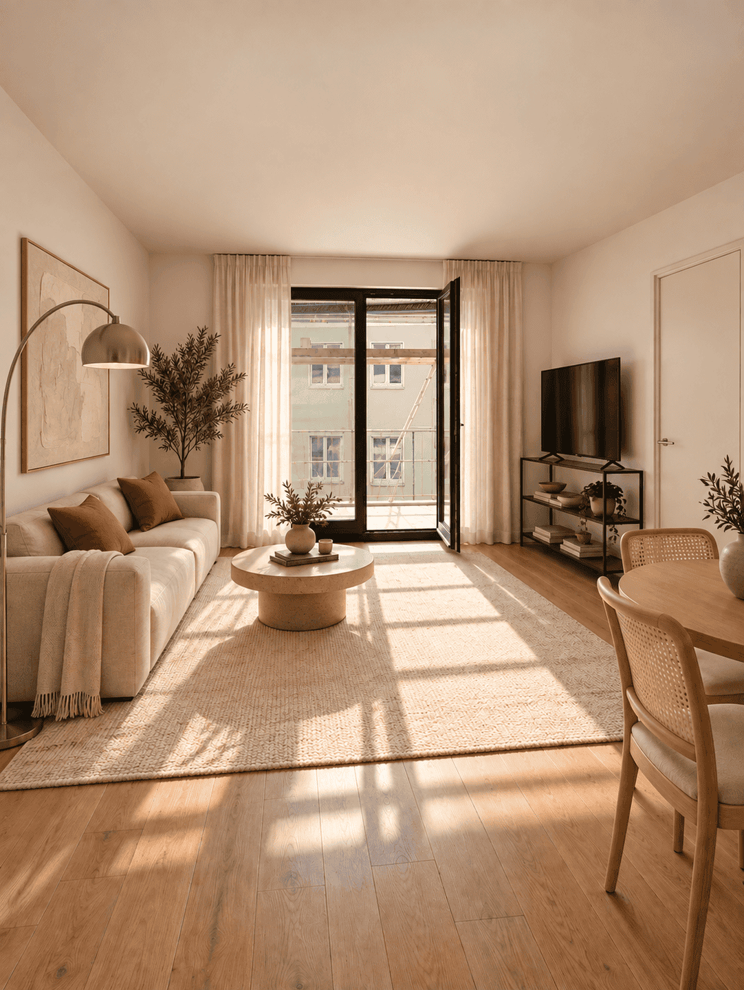 Wohnzimmer möbliert (KI Visualisierung)